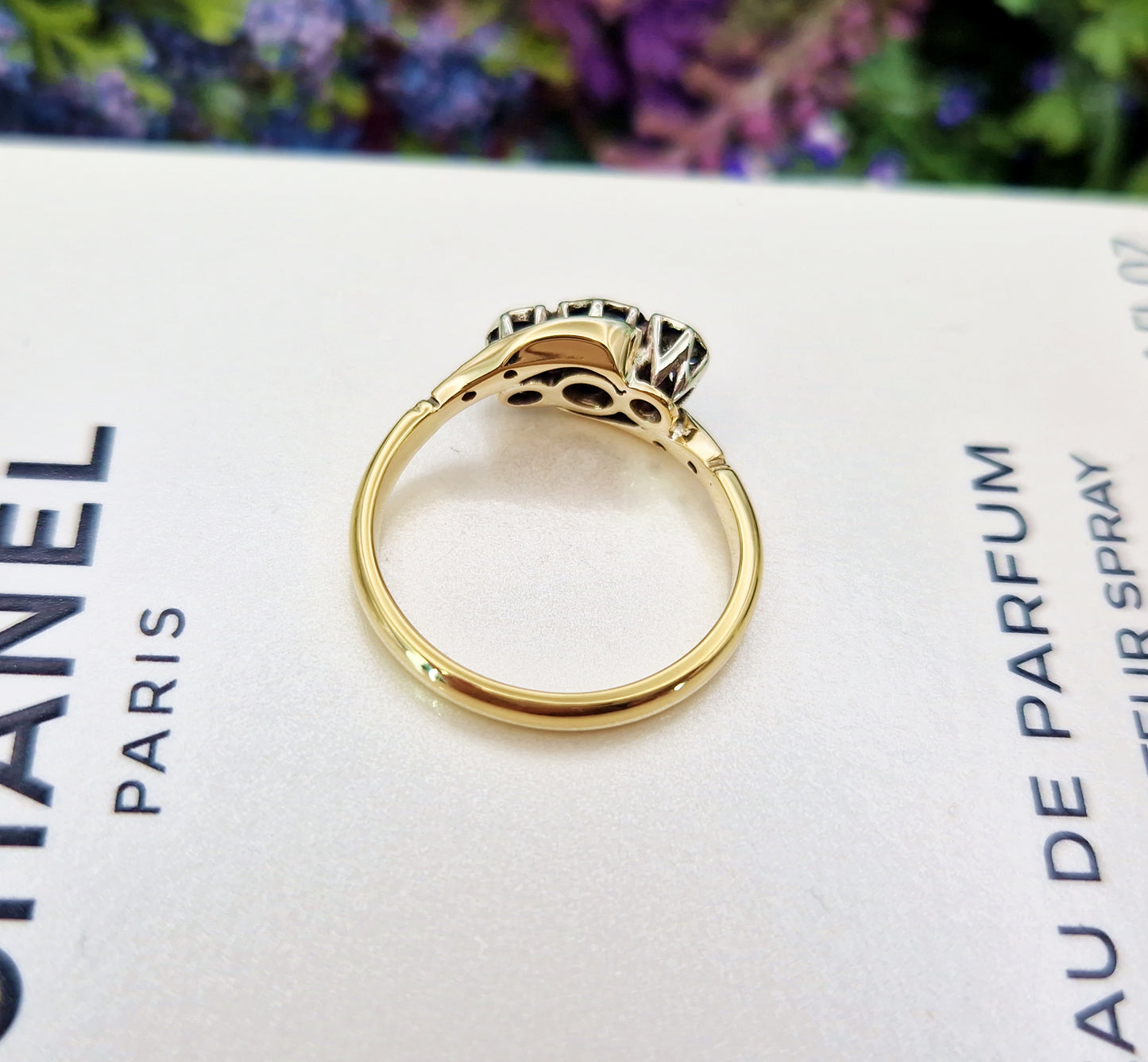 Antique 18ct Gold Classic 0.33ct Diamond Bypass Trilogy Engagement Ring / Size L 1/2 or 6.25