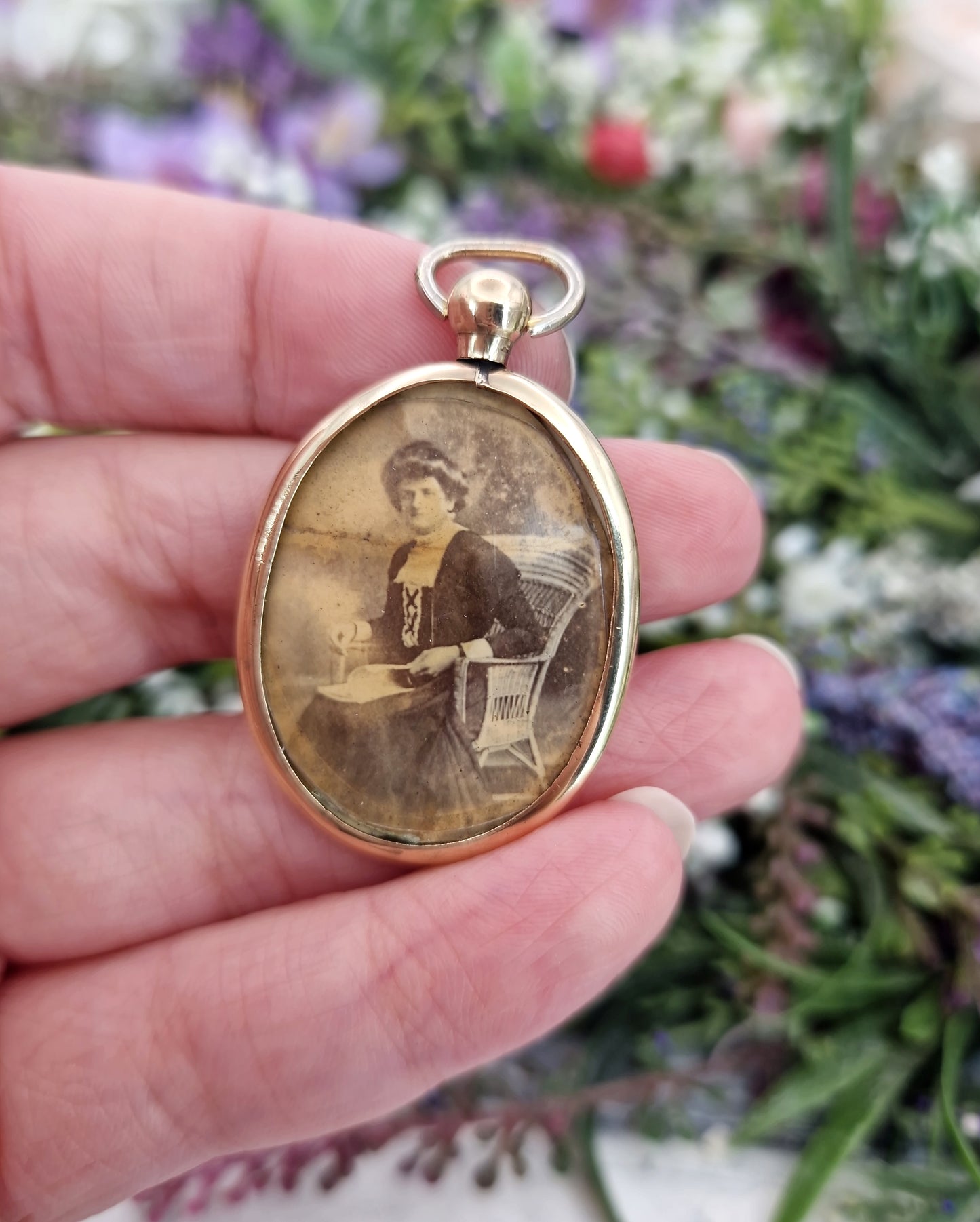 Antique Edwardian Rolled Gold Large Oval Locket Pendant with Orange Agate