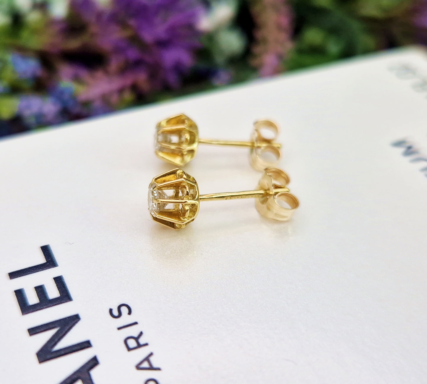 Vintage 18ct Yellow Gold Natural Diamond Solitaire Stud Earrings 0.31 TCW