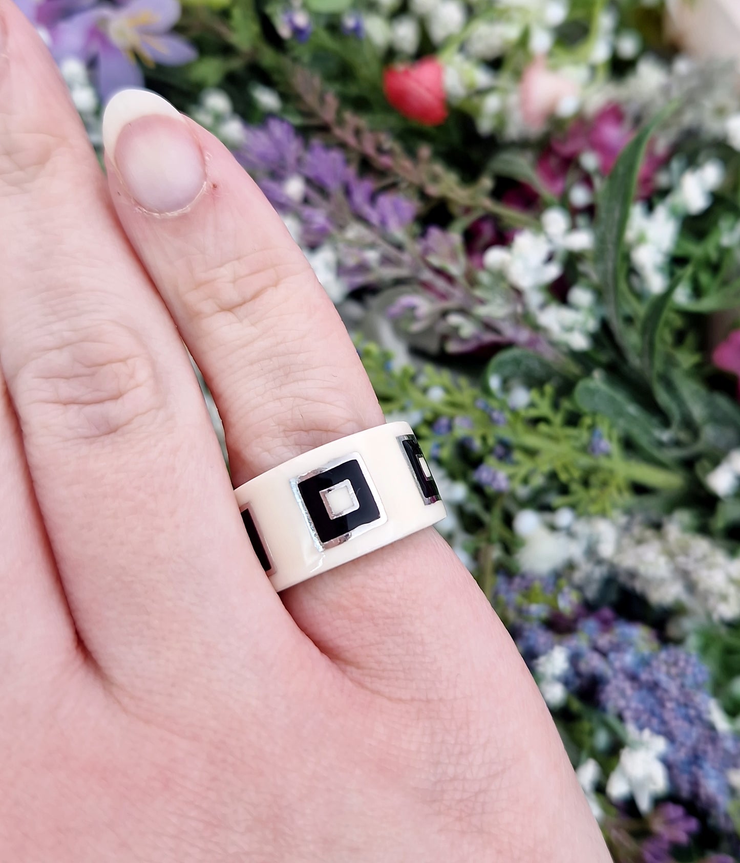 Vintage Designer Jorge Revilla Sterling Silver Geometric Art Deco Style Statement Band Ring