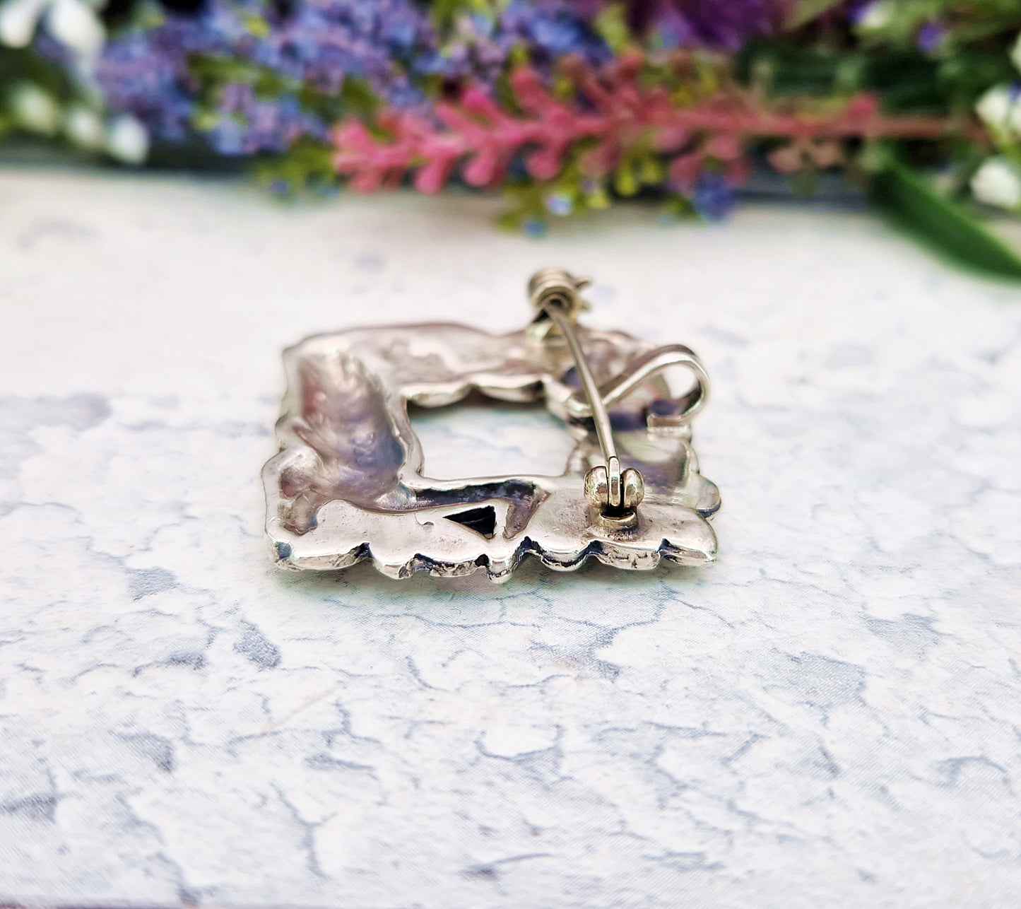 Vintage Sterling Silver Deer and Squirrel Woodland Scene Pendant Brooch / 12.8 grams