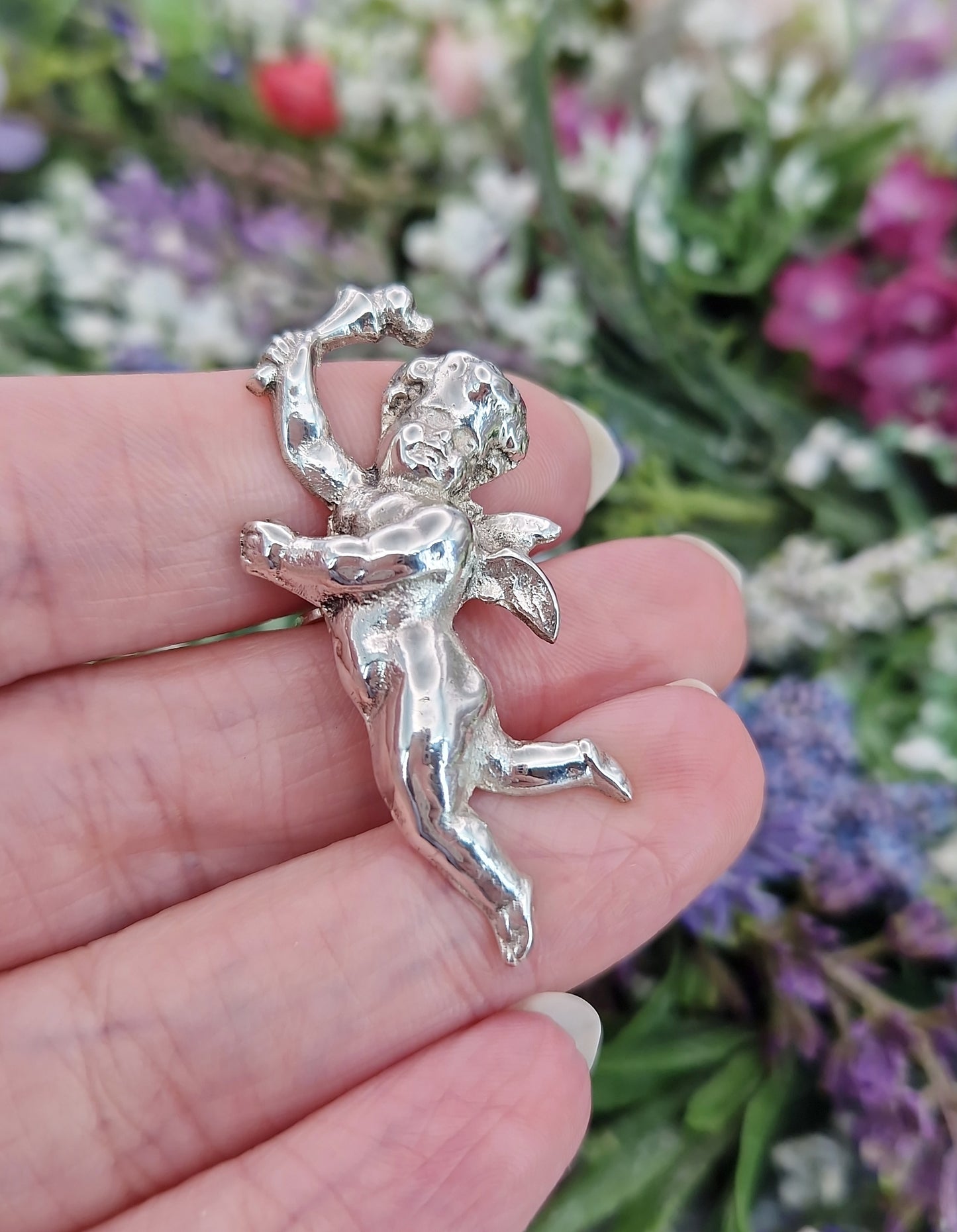 Vintage French Sterling Silver Sculpted Cherub Dress Clip by KEIM Ltd London