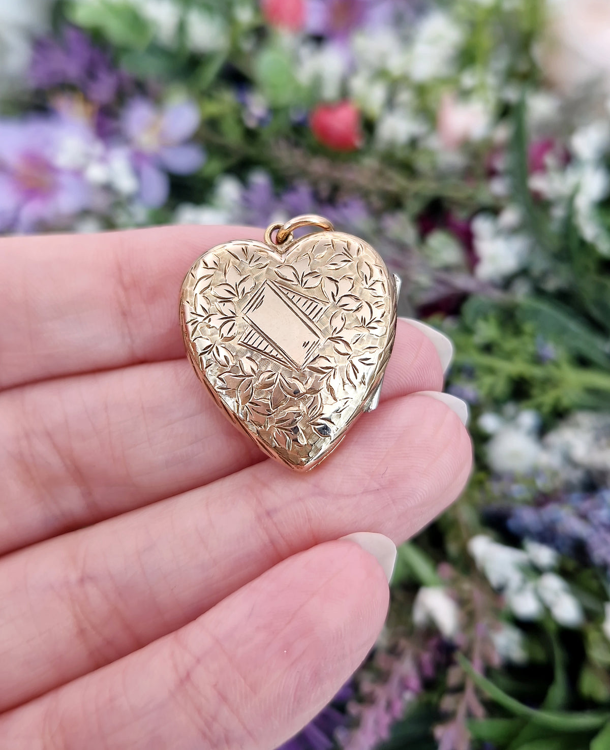 Antique Art Nouveau Gold Gilt Whimsical Botanical Heart Locket Pendant