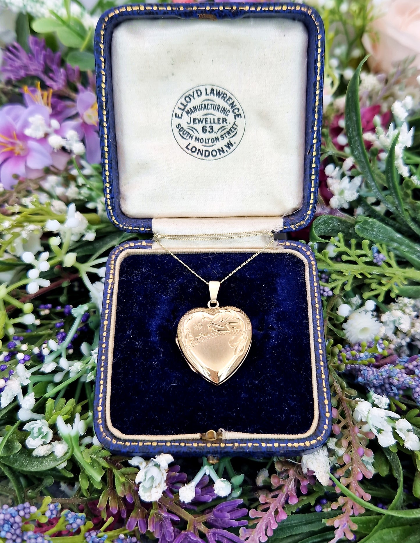 Antique 1920's Art Deco Rolled Gold Engraved Flower Love Heart Locket Pendant