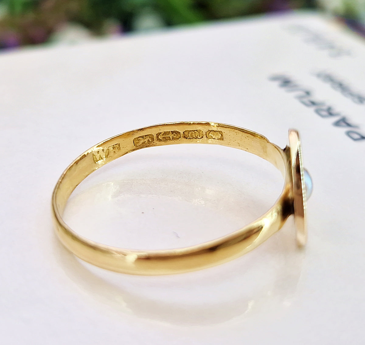 Antique 1835 Georgian 22ct Yellow Gold Heart and Pearl Sweetheart Band Ring / Size P 1/2 or 8.25