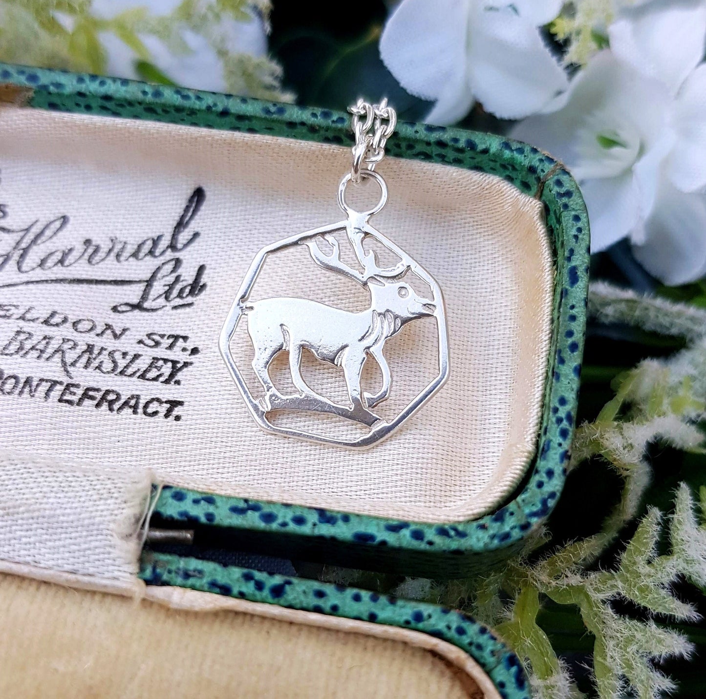 Vintage 1976 Sterling Silver Detailed Stag or Moose Dainty Pendant Necklace