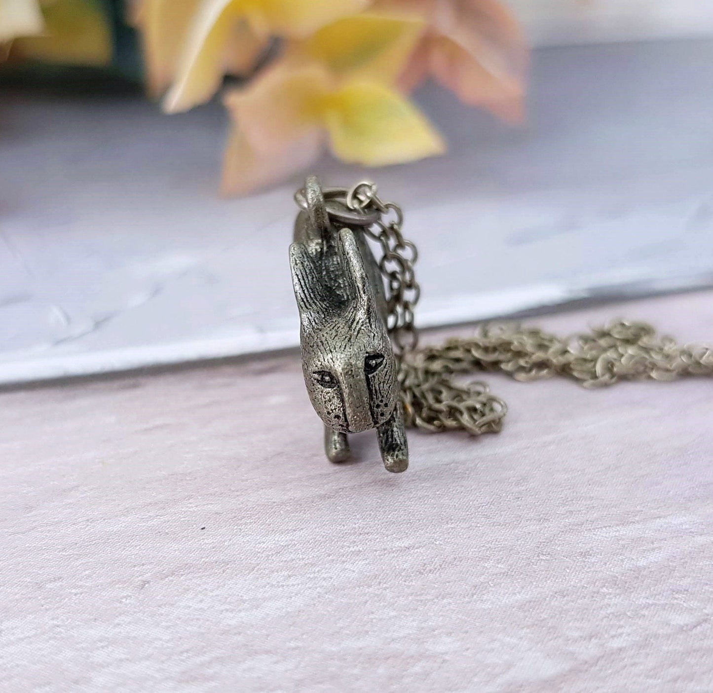 Vintage Darkened Silver Tone Cute Detailed 3D Rabbit Pendant Necklace Chain