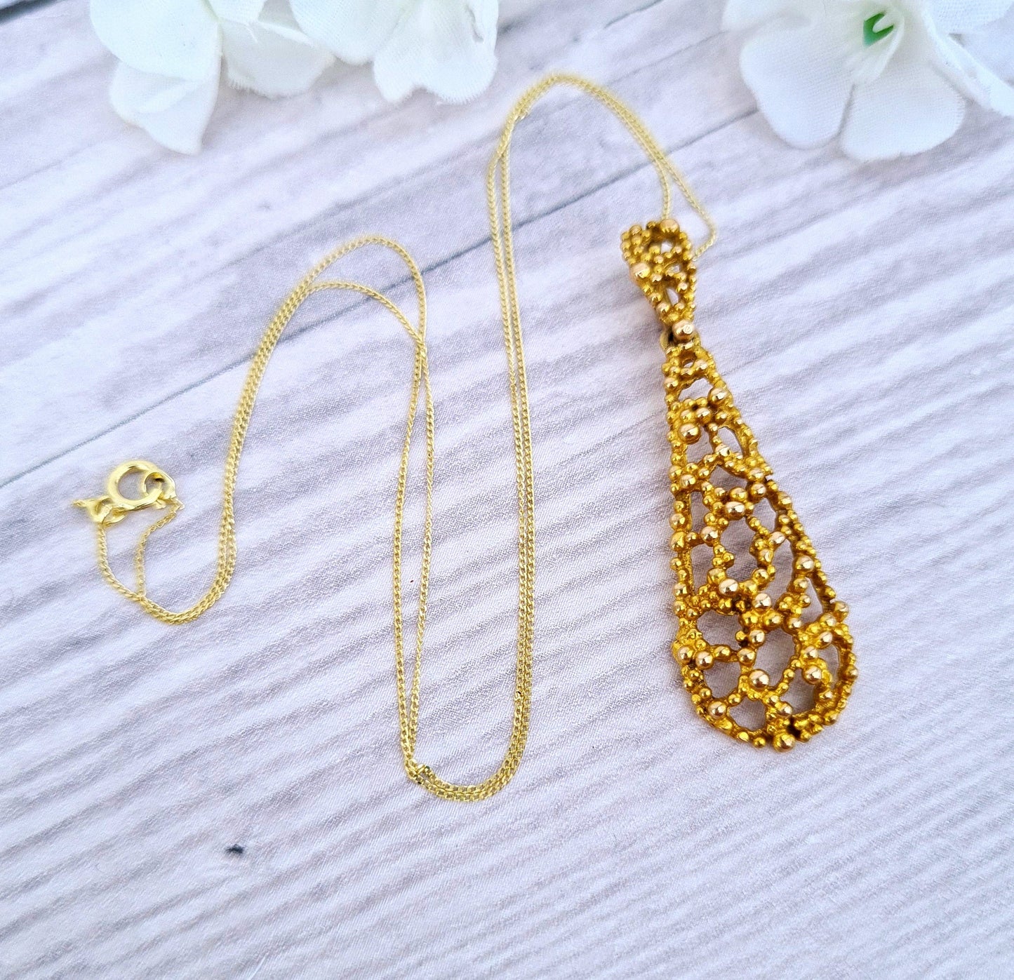 Vintage 9ct Yellow Gold Brutalist Style Abstract Pendant Necklace