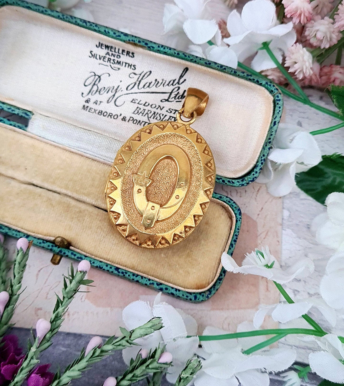 Antique Victorian Chunky Gold Tone Large Symbolic Belt and Buckle Protection Locket Pendant