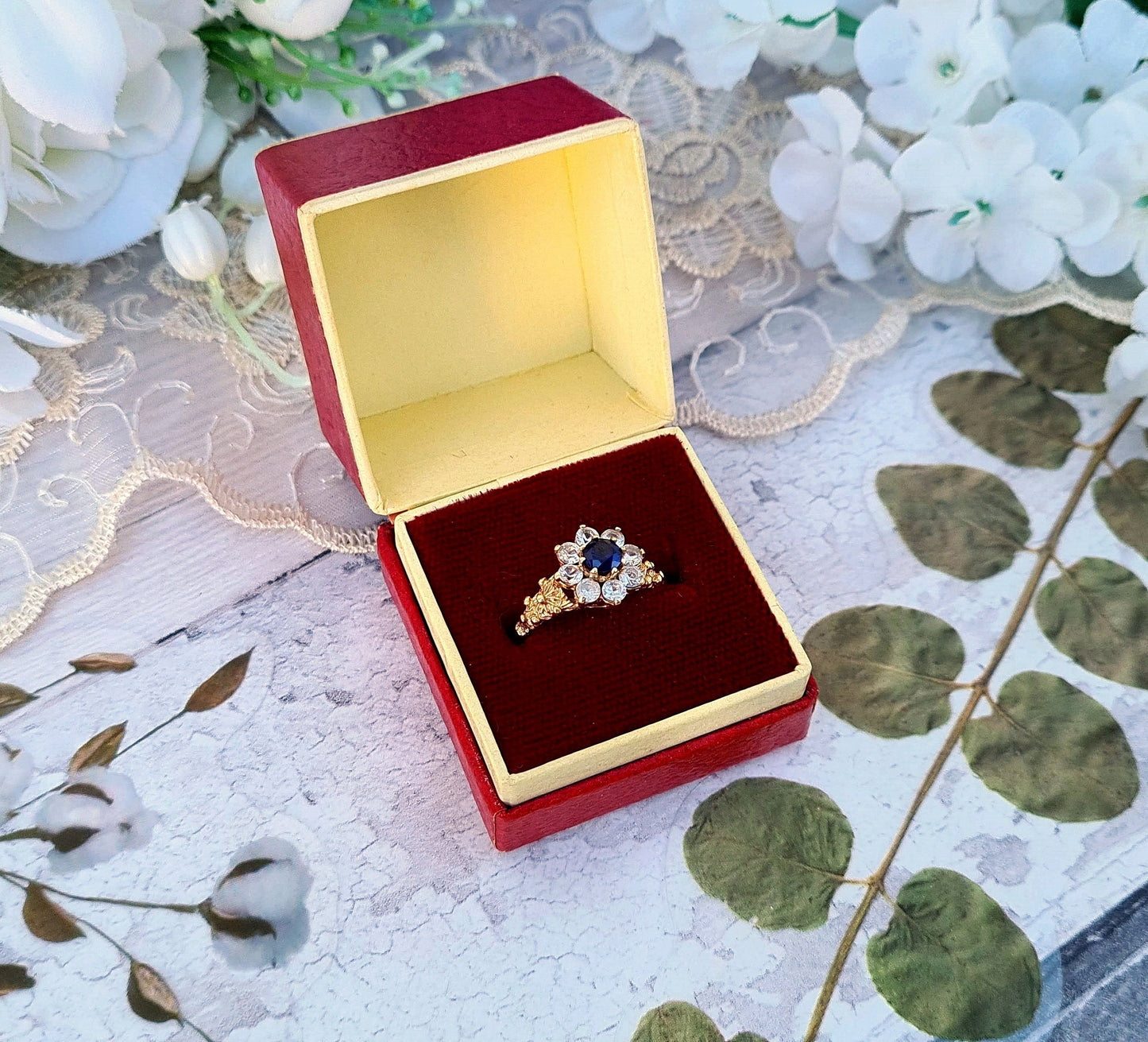 Vintage H. Butwell & Sons Tewkesbury Red and Cream Jewellery Ring Box for Display Collection Gift