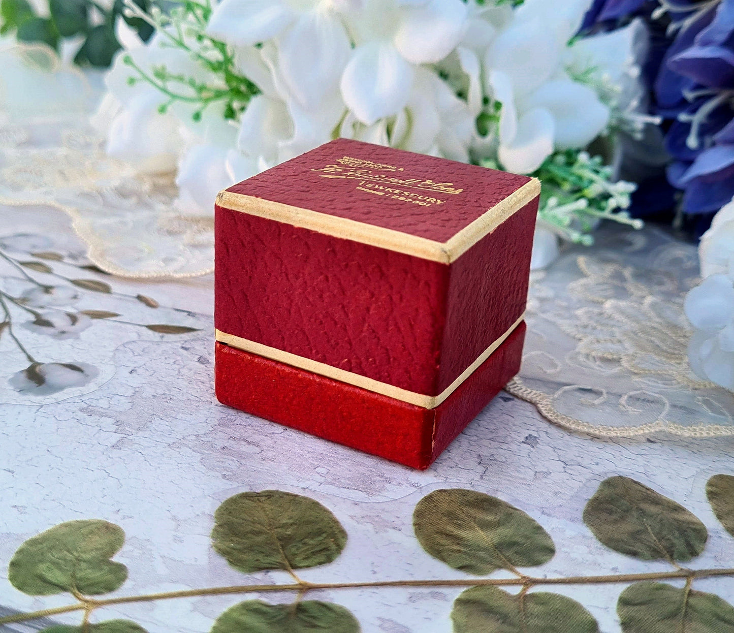 Vintage H. Butwell & Sons Tewkesbury Red and Cream Jewellery Ring Box for Display Collection Gift