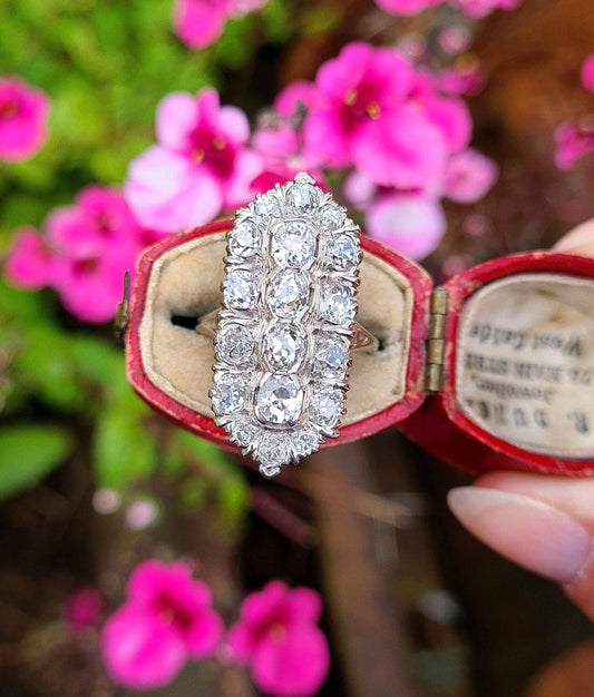 Antique Art Deco 3.35ct 14ct White Gold Showstopping Old Cut Diamond Cluster Statement Ring / Size M 1/2 or 6.75