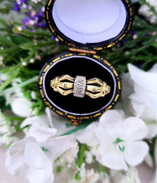 Vintage 1940's 14ct Yellow Gold Amazing Structured Diamond Tank Ring / Size R 1/2 or 9.25