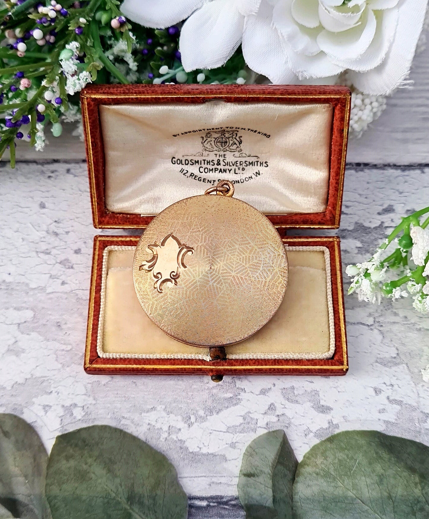Antique Edwardian Gold Tone Large Round Shield Memory Locket Pendant