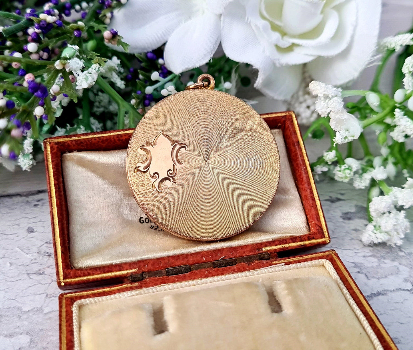 Antique Edwardian Gold Tone Large Round Shield Memory Locket Pendant