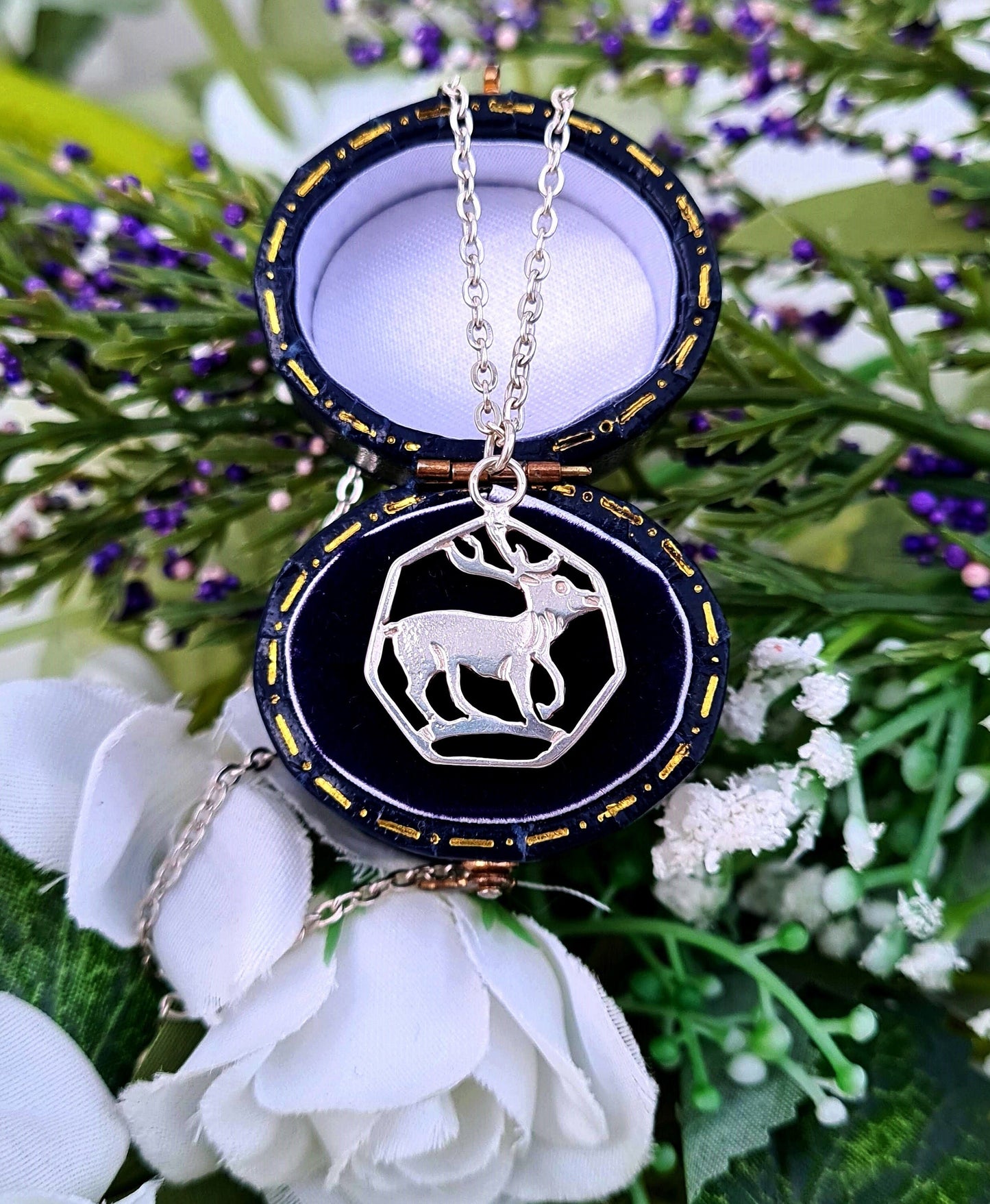 Vintage 1976 Sterling Silver Detailed Stag or Moose Dainty Pendant Necklace