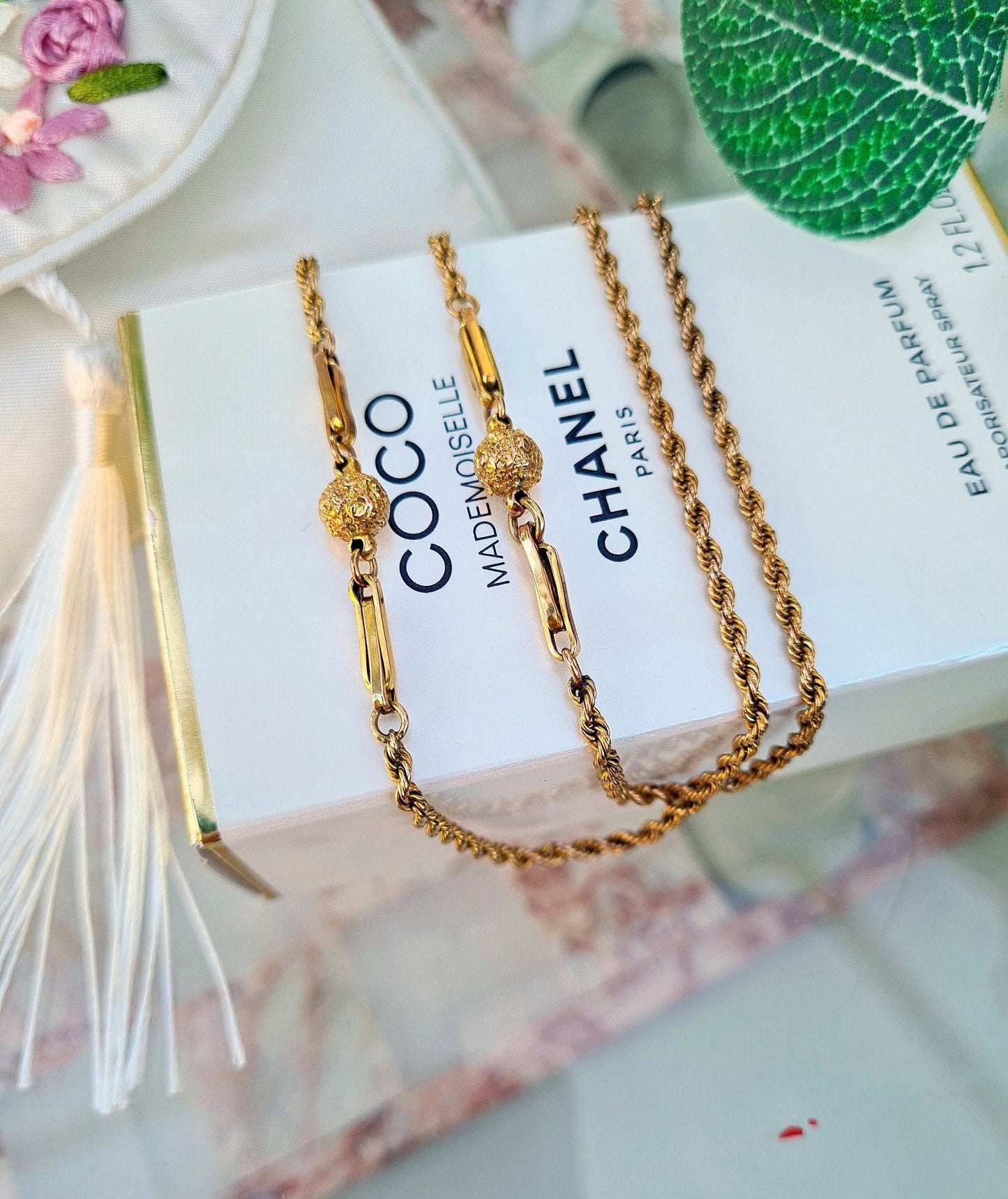 Antique Edwardian Solid 9ct Yellow Gold Fancy Ball and Rope 18.5" Necklace Chain for Pendant / 8.2 grams