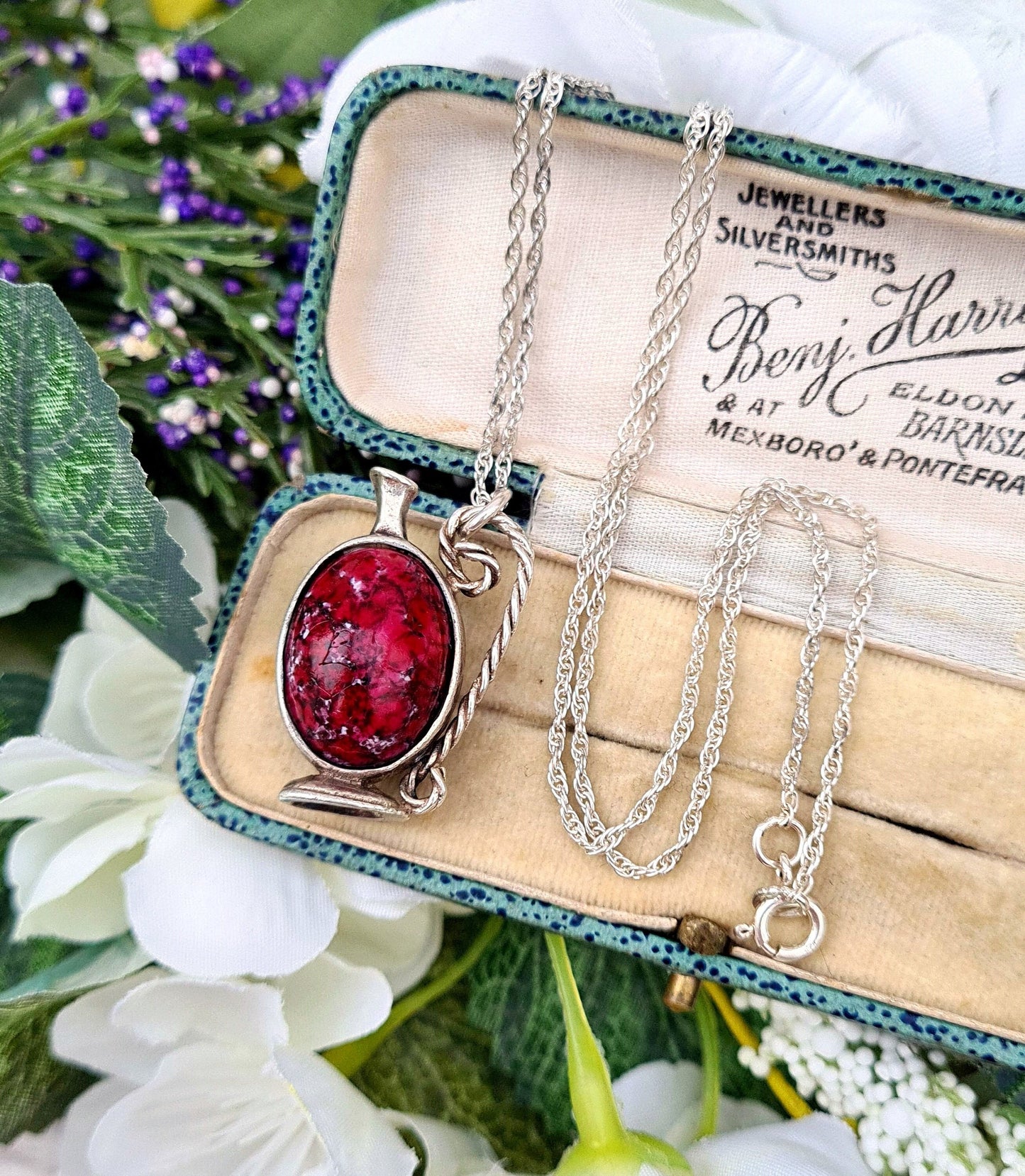 Vintage Sterling Silver Aquarius Water Jug Pendant with Pink Crackle Bead