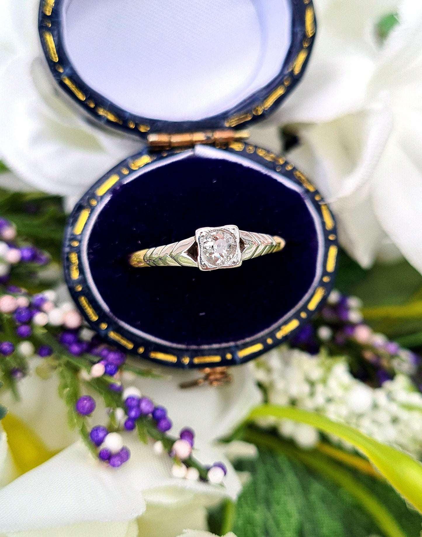 Antique Art Deco 18ct Gold Platinum Old European Cut Diamond Solitaire Engagement Ring / Size O or 7.5