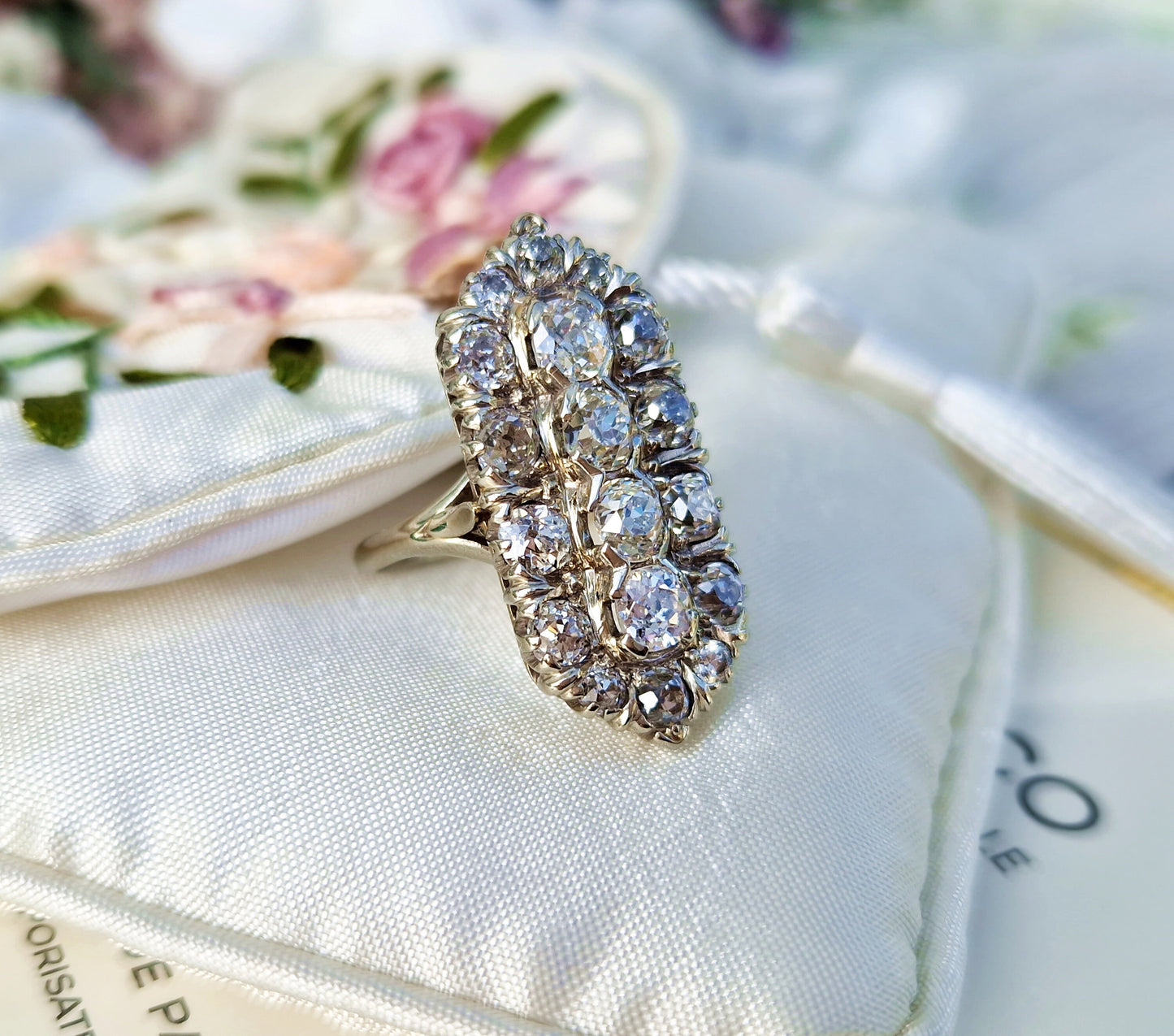 Antique Art Deco 3.35ct 14ct White Gold Showstopping Old Cut Diamond Cluster Statement Ring / Size M 1/2 or 6.75