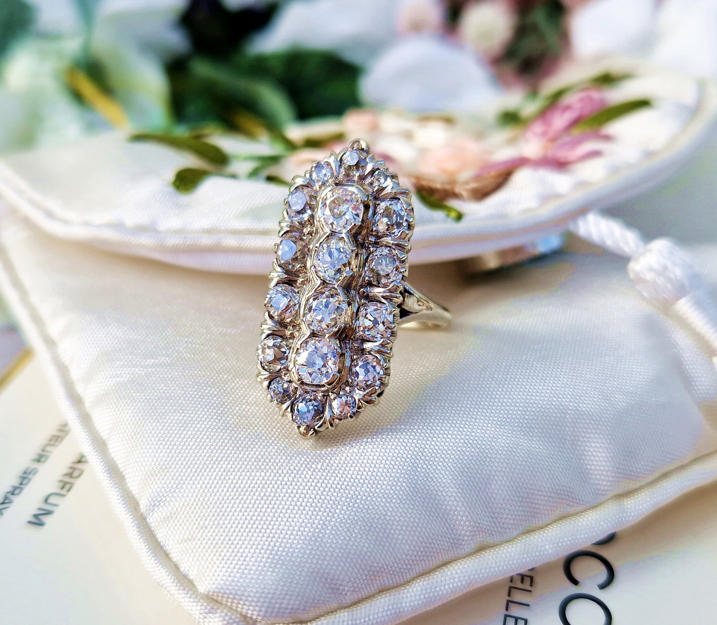 Antique Art Deco 3.35ct 14ct White Gold Showstopping Old Cut Diamond Cluster Statement Ring / Size M 1/2 or 6.75