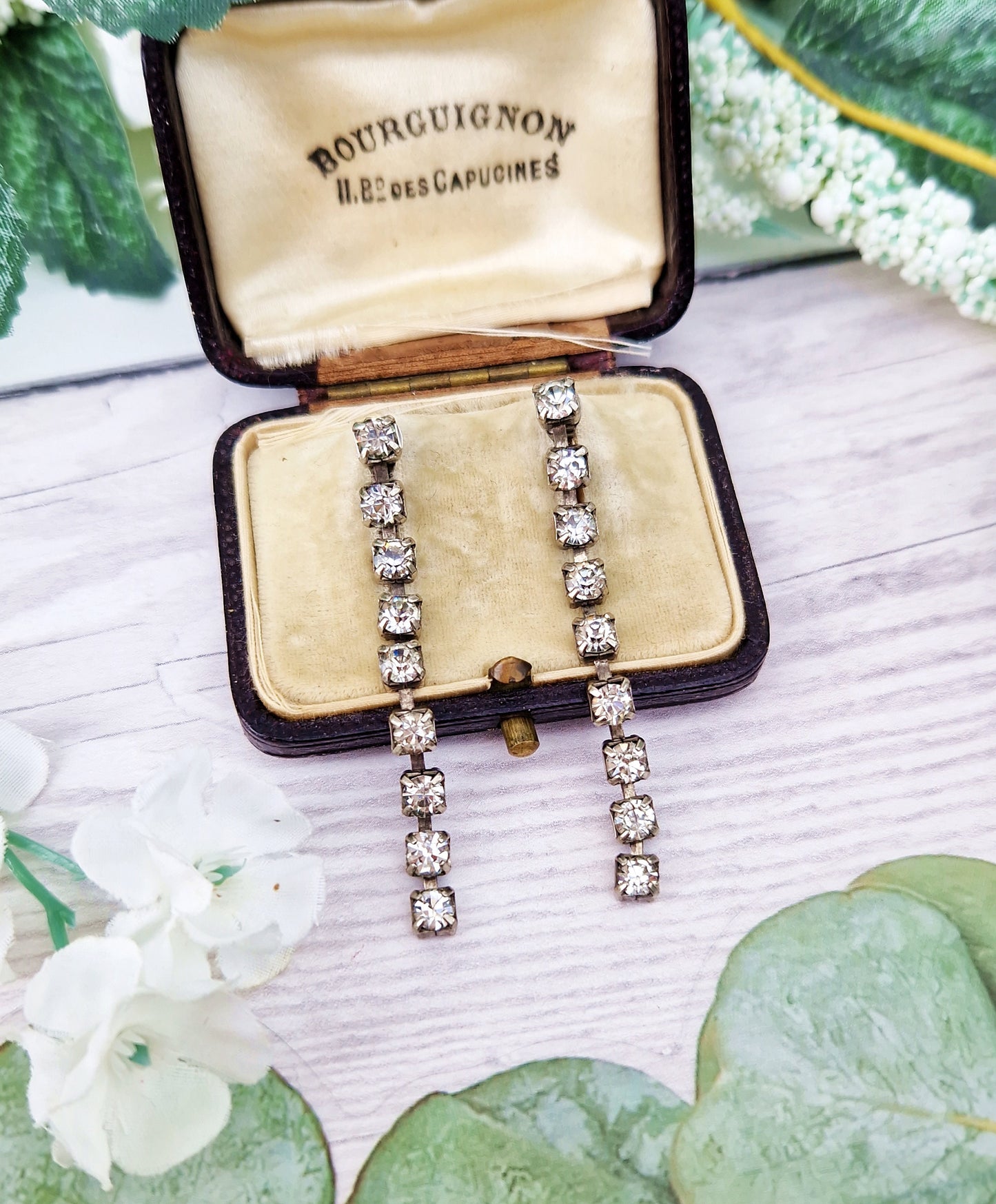 Vintage Art Deco Style Silver Tone Extra Long Elegant Crystal Stud Drop Earrings