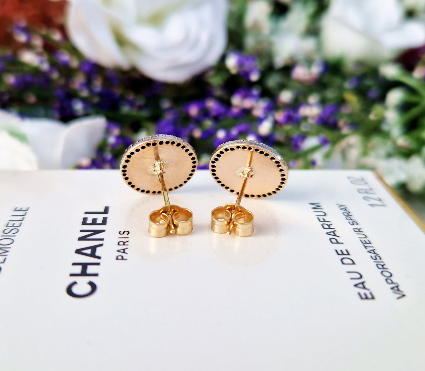 Antique Victorian 18ct Yellow Gold Moonstone and Rose Cut Diamond Stud Earrings