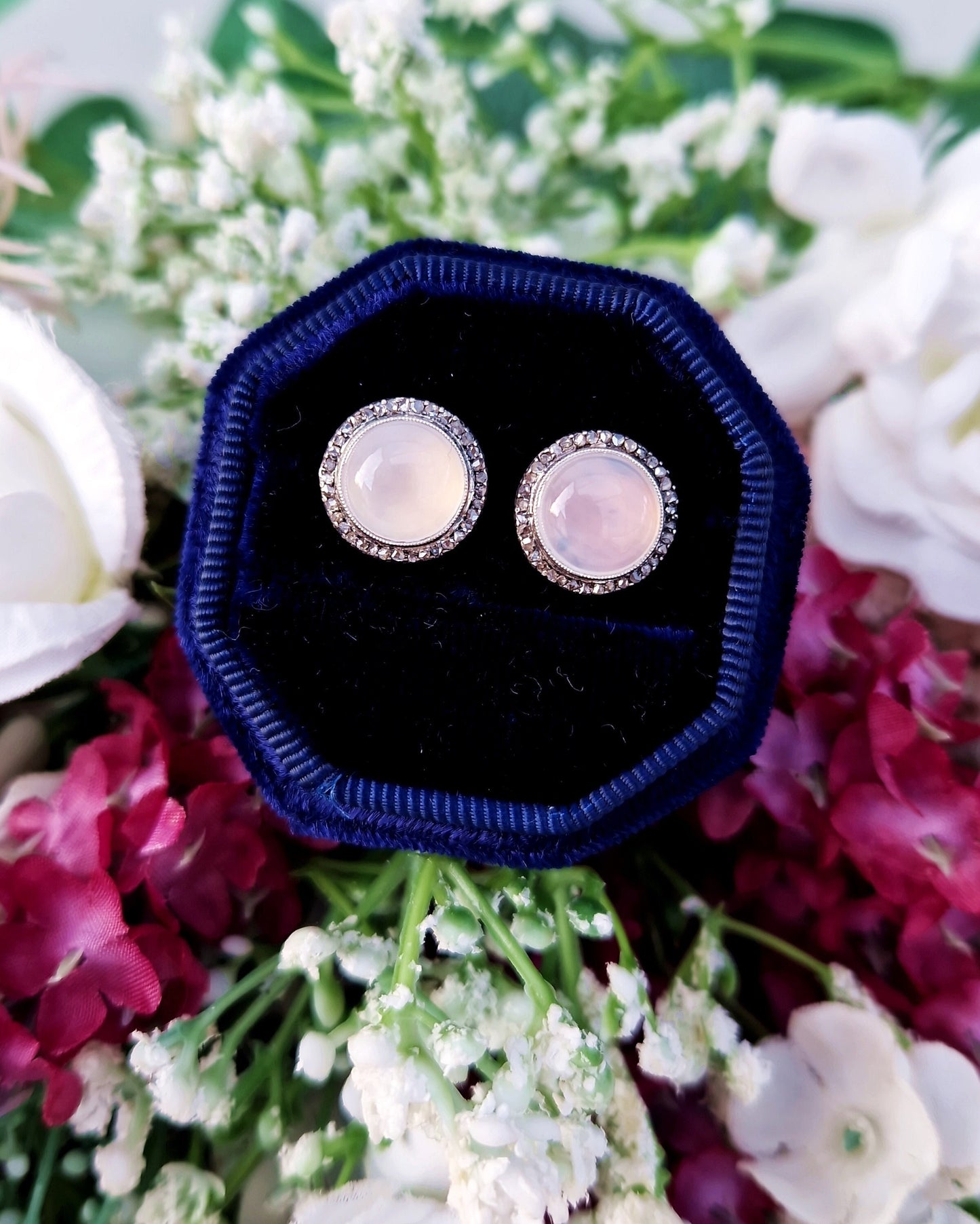 Antique Victorian 18ct Yellow Gold Moonstone and Rose Cut Diamond Stud Earrings