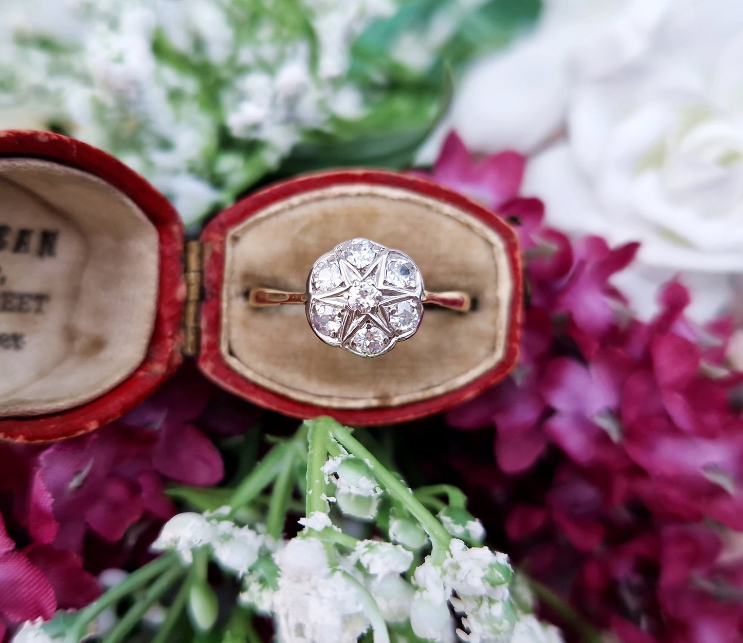 Antique Art Deco 18ct Gold and Platinum Diamond Daisy Cluster Engagement Ring 0.50ct / Size Q 1/2 or 8.75