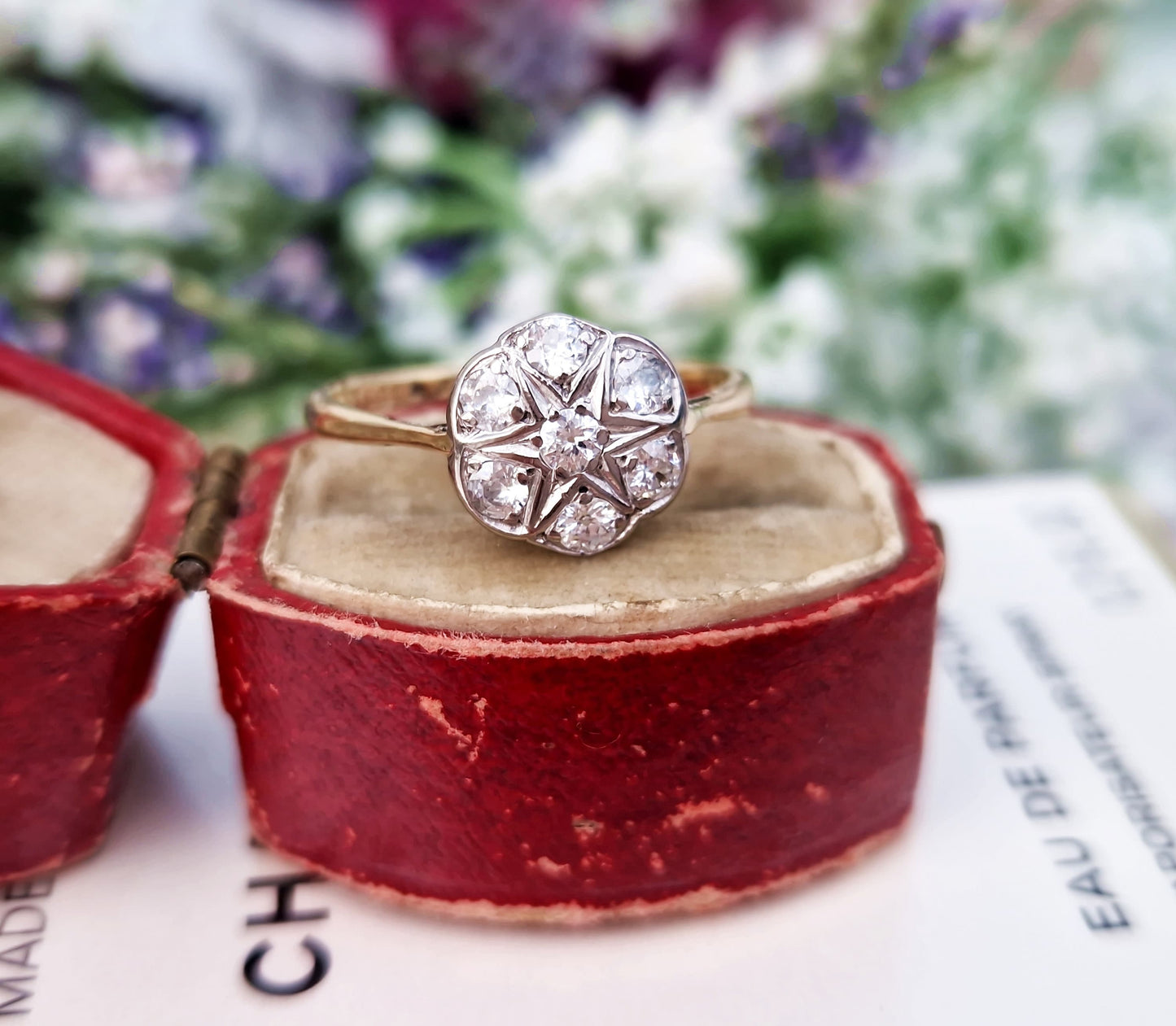 Antique Art Deco 18ct Gold and Platinum Diamond Daisy Cluster Engagement Ring 0.50ct / Size Q 1/2 or 8.75