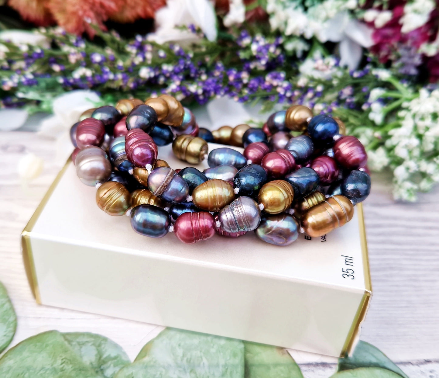 Vintage Extra Long 46" Statement Rainbow Cultured Pearl Necklace