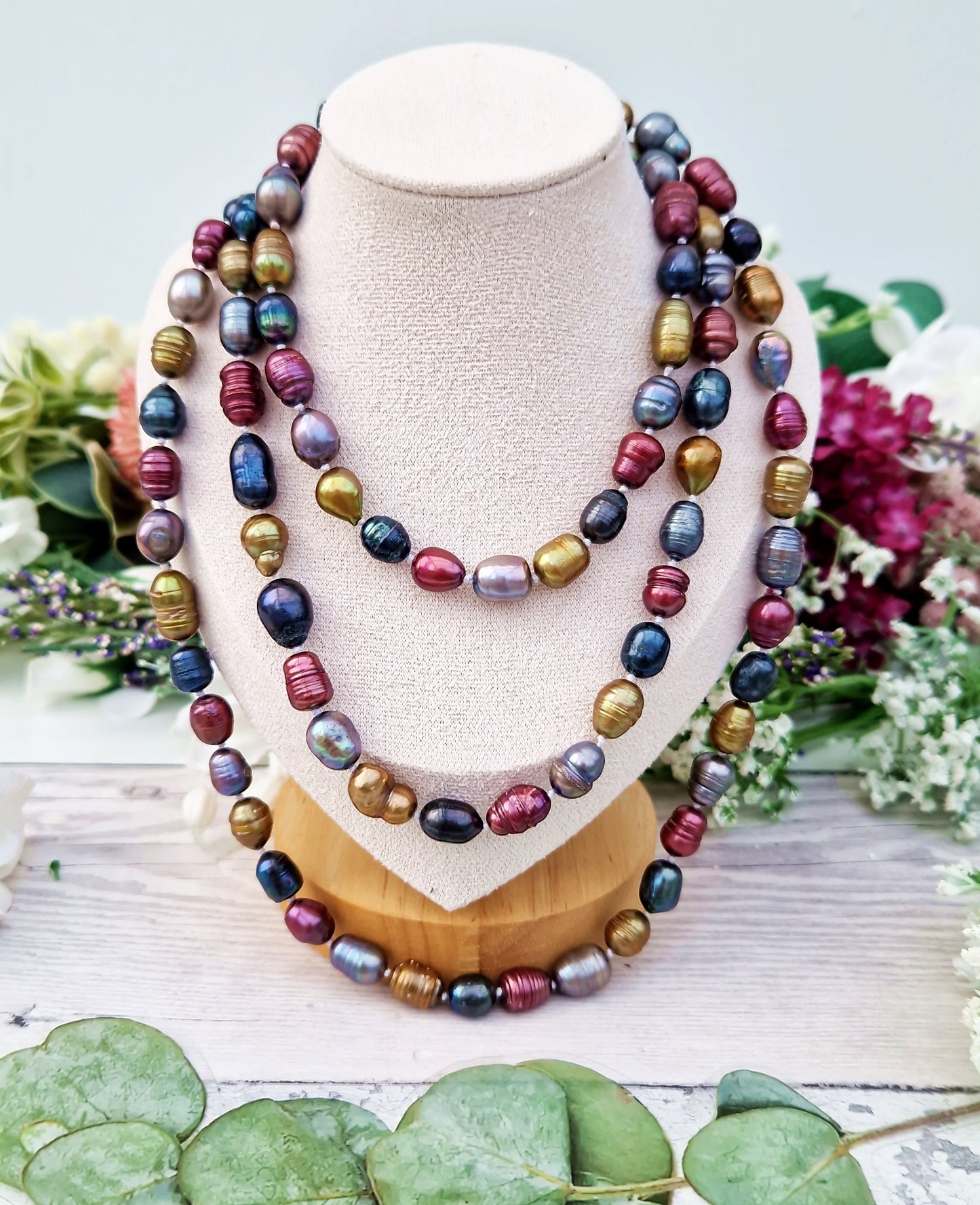 Vintage Extra Long 46" Statement Rainbow Cultured Pearl Necklace
