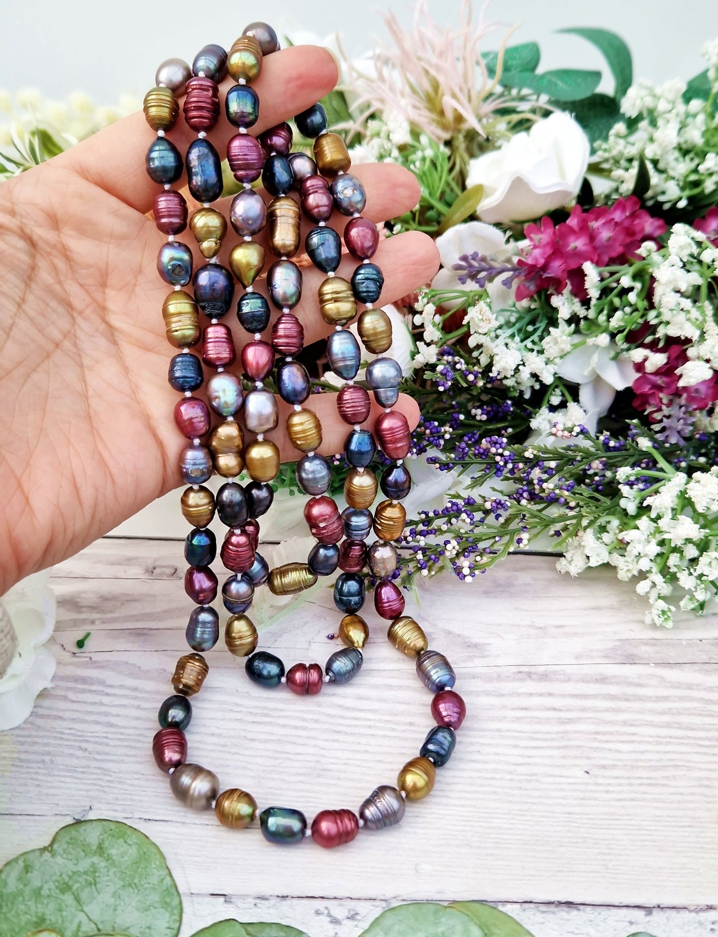 Vintage Extra Long 46" Statement Rainbow Cultured Pearl Necklace