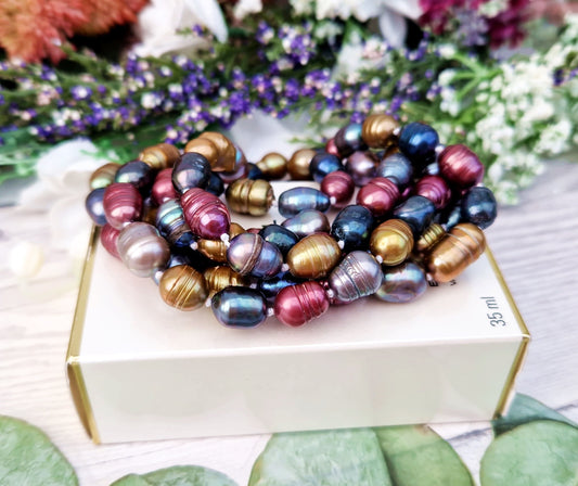 Vintage Extra Long 46" Statement Rainbow Cultured Pearl Necklace