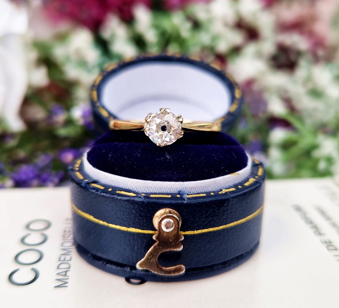 Antique Art Deco 18ct Gold and Platinum Old European Cut Diamond 0.50ct Solitaire Engagement Ring / Size M 1/2 or 6.75