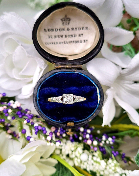 Antique Art Deco 18ct Gold Platinum Old European Cut Diamond Solitaire Engagement Ring / Size O or 7.5