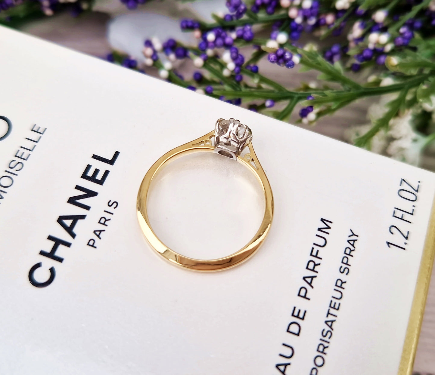 Antique Art Deco 18ct Gold and Platinum Old European Cut Diamond 0.50ct Solitaire Engagement Ring / Size M 1/2 or 6.75