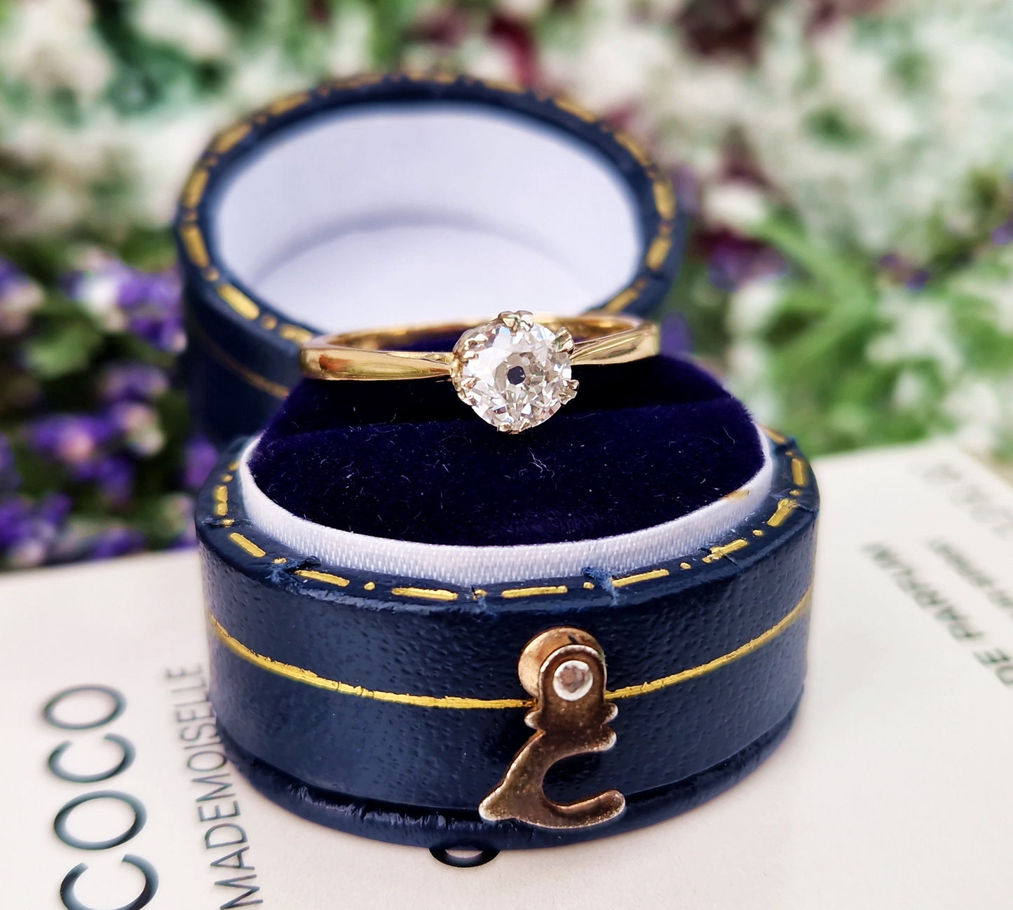 Antique Art Deco 18ct Gold and Platinum Old European Cut Diamond 0.50ct Solitaire Engagement Ring / Size M 1/2 or 6.75