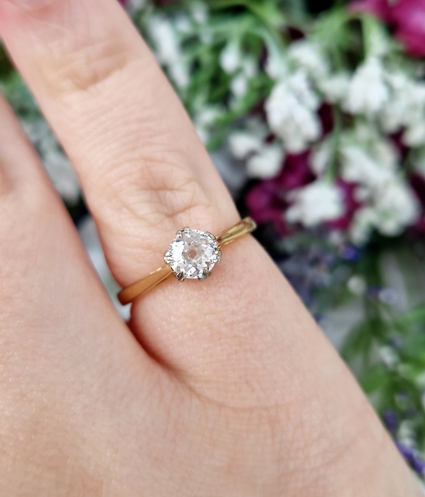 Antique Art Deco 18ct Gold and Platinum Old European Cut Diamond 0.50ct Solitaire Engagement Ring / Size M 1/2 or 6.75