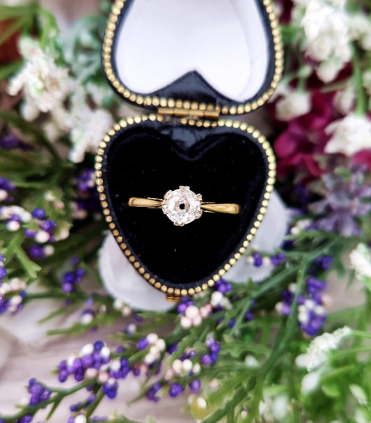 Antique Art Deco 18ct Gold and Platinum Old European Cut Diamond 0.50ct Solitaire Engagement Ring / Size M 1/2 or 6.75