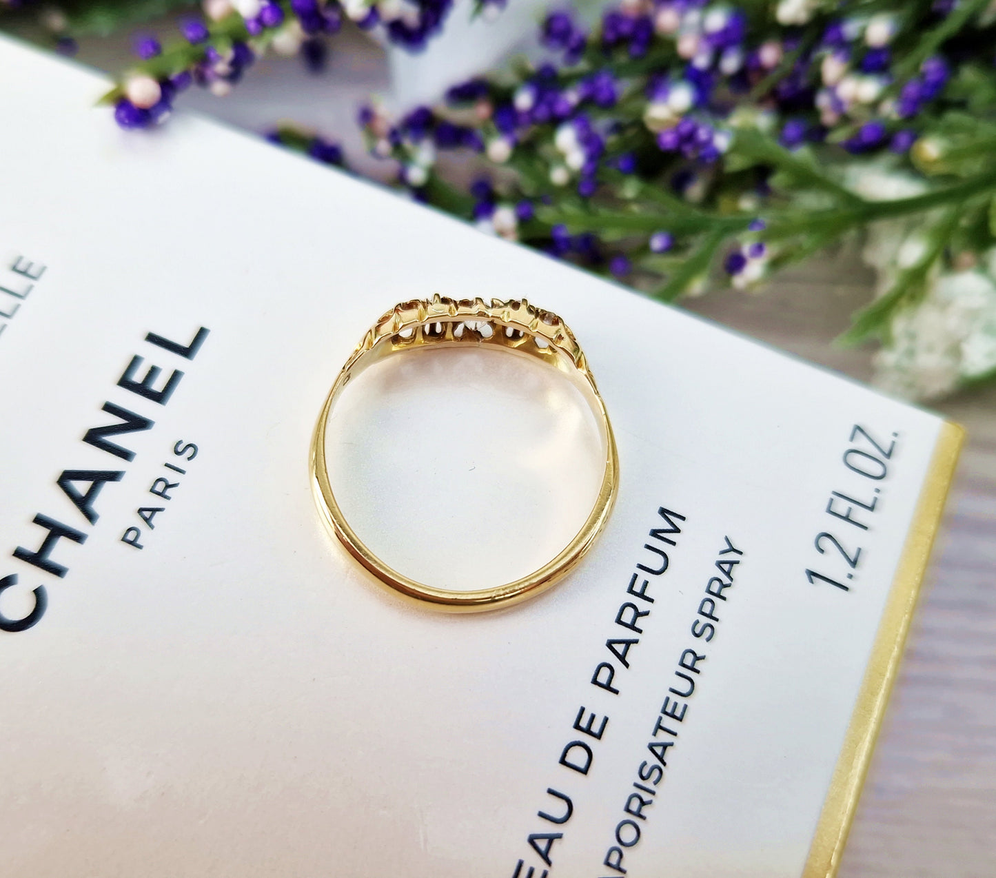 Antique Victorian 18ct Yellow Gold Ornate 5 Stone 0.33cts Old Mine Cut Diamond Ring / Size O or 7.5