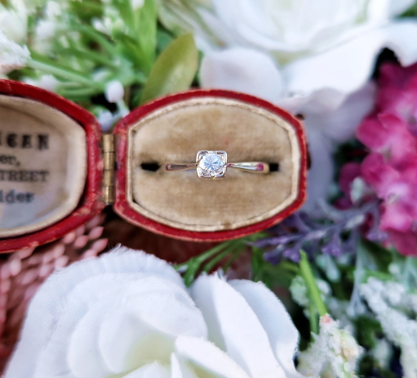 Antique Art Deco 18ct Gold Platinum Transitional Round Cut Diamond Solitaire Engagement Ring / Size K 1/2 or 5.75