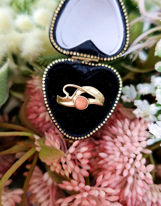 Vintage 1989 9ct Yellow Gold Organic Art Nouveau Style Coral Band Ring / Size L or 6