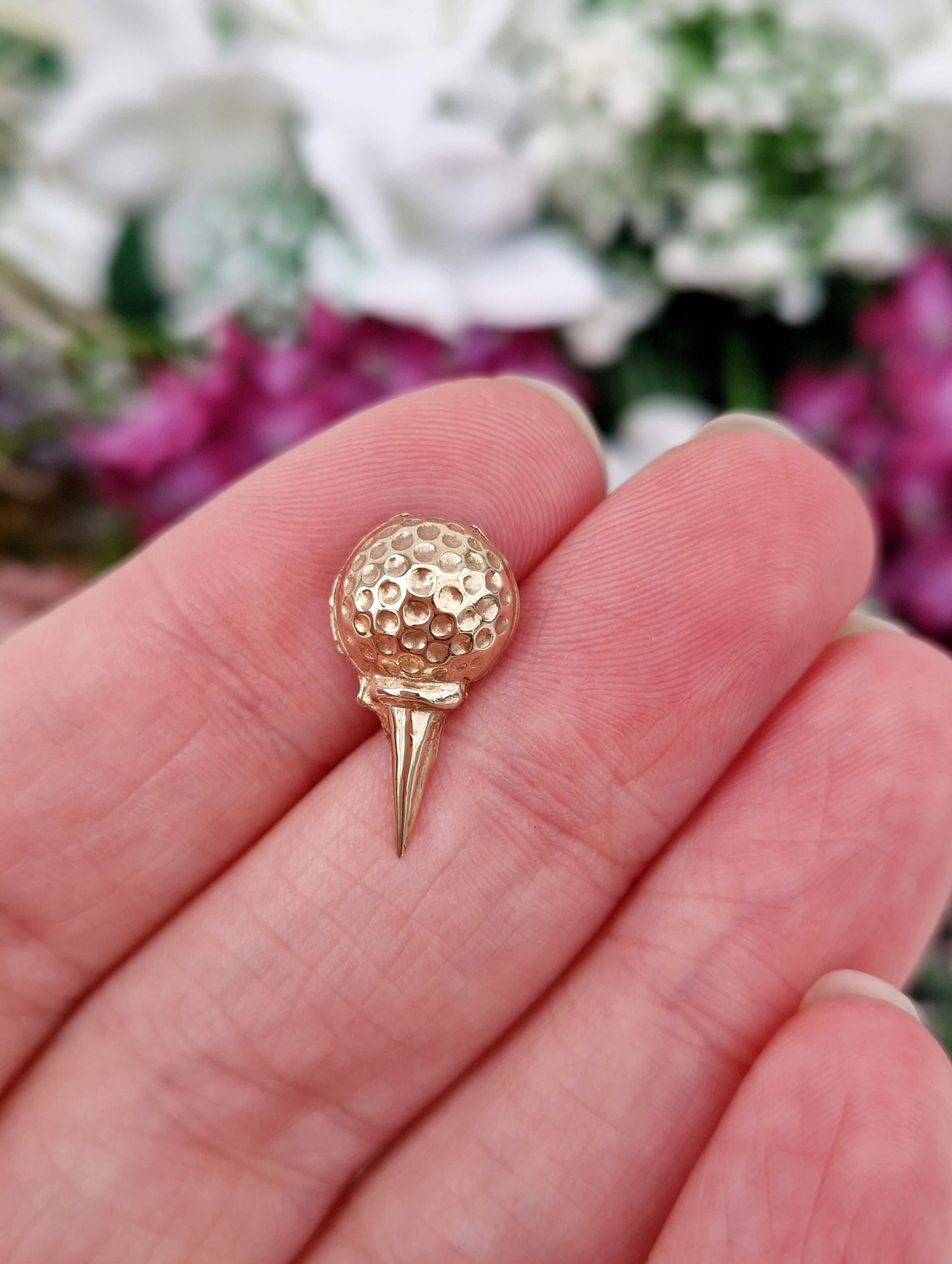 Vintage 1990 9ct Yellow Gold Tie Tack Pin Shaped Like Golf Ball and Tee
