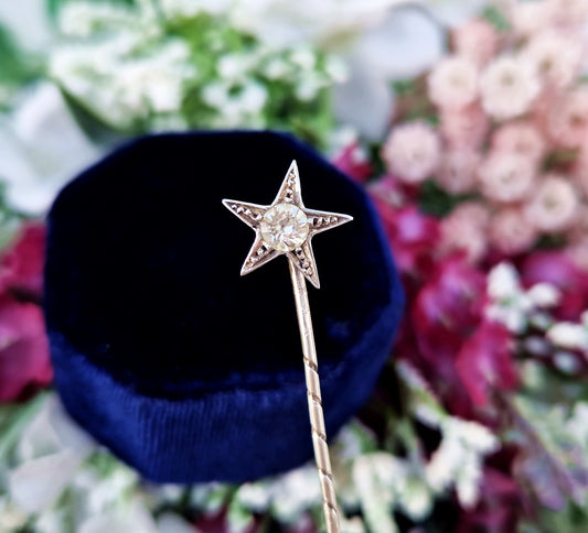 Antique Edwardian Sterling Silver Sparkling Star Paste Glass Stick Pin Brooch