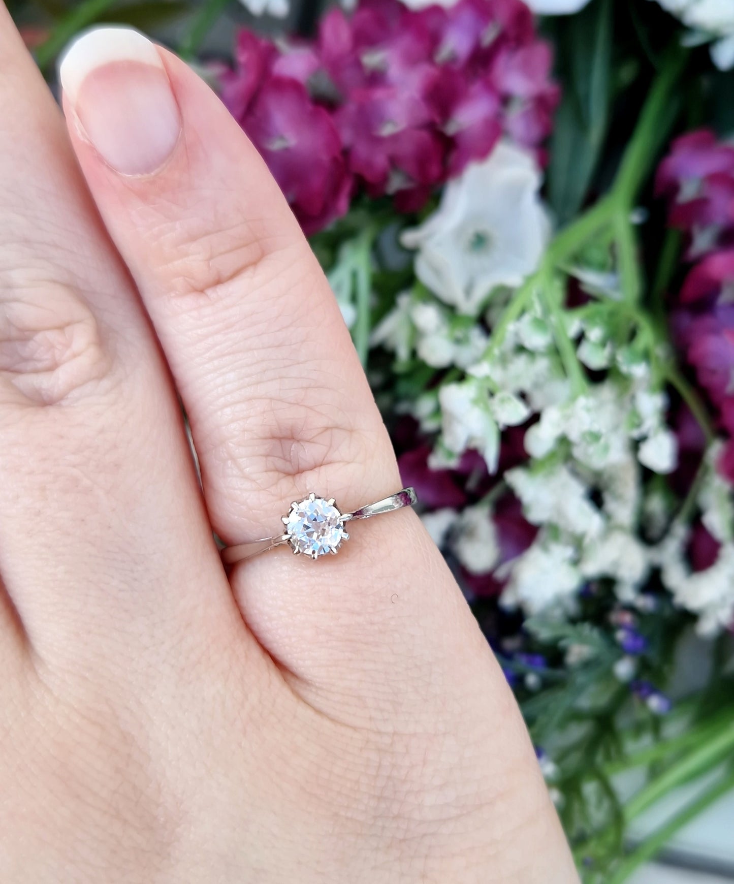 Antique Art Deco Solid Platinum Old European Cut Diamond 0.46ct Solitaire Engagement Ring / Size M 1/2 or 6.75