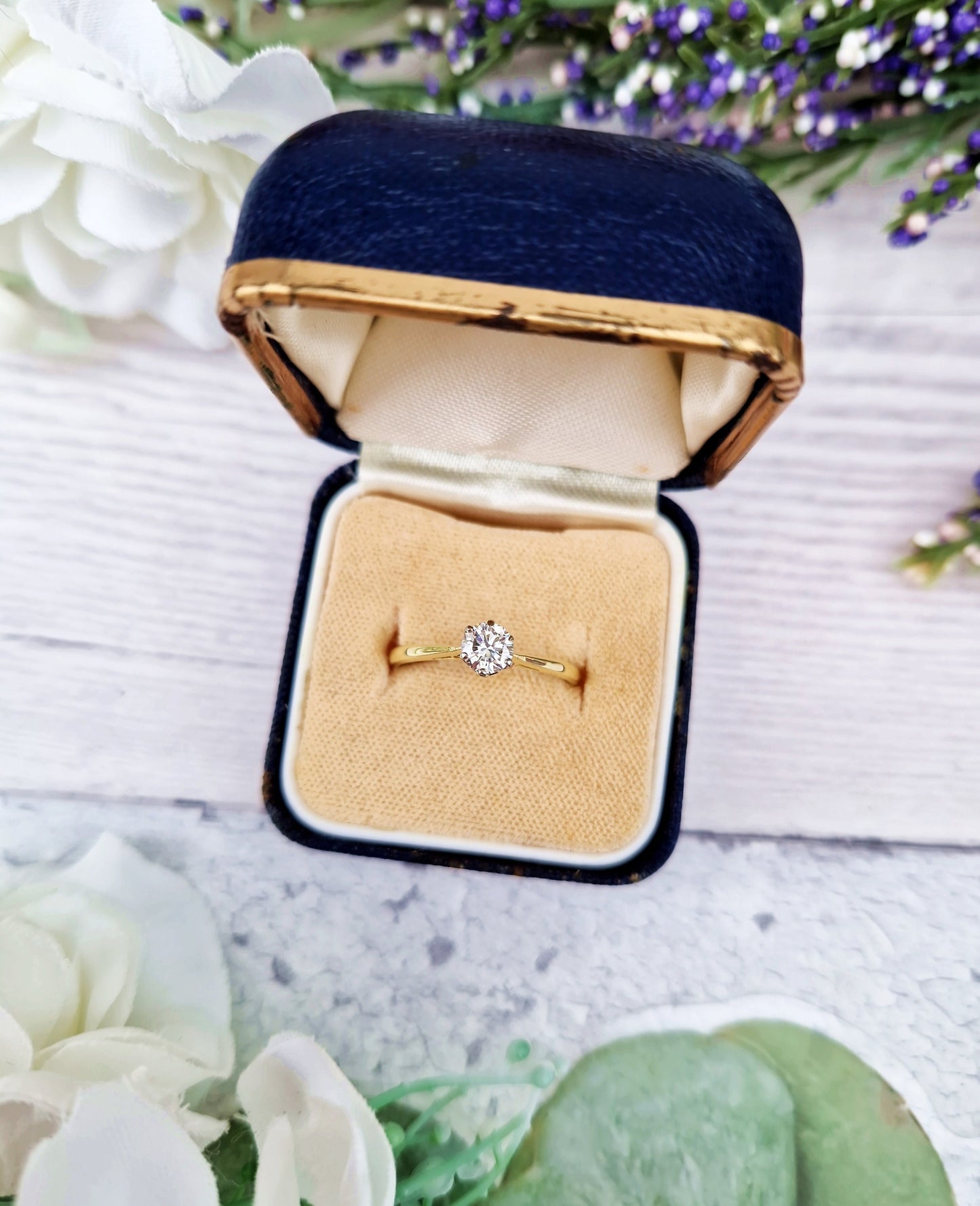 Vintage Navy Blue Gold and Pink Leatherette Jewellery Ring Box for Display Collection Gift or Engagement