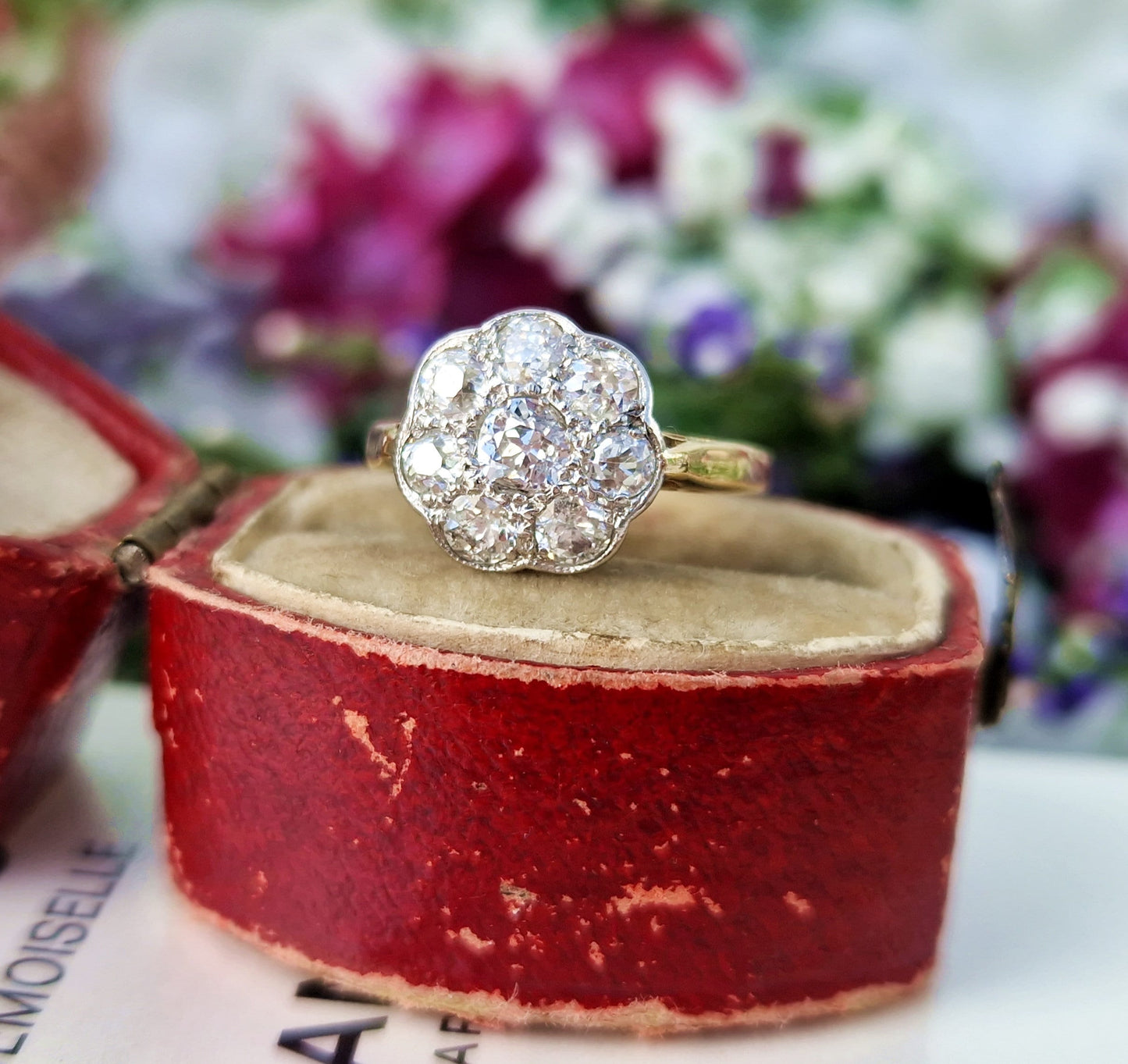Antique Art Deco 18ct Gold 0.73cts Diamond Daisy Cluster Engagement Ring / Size F 1/2 or 3