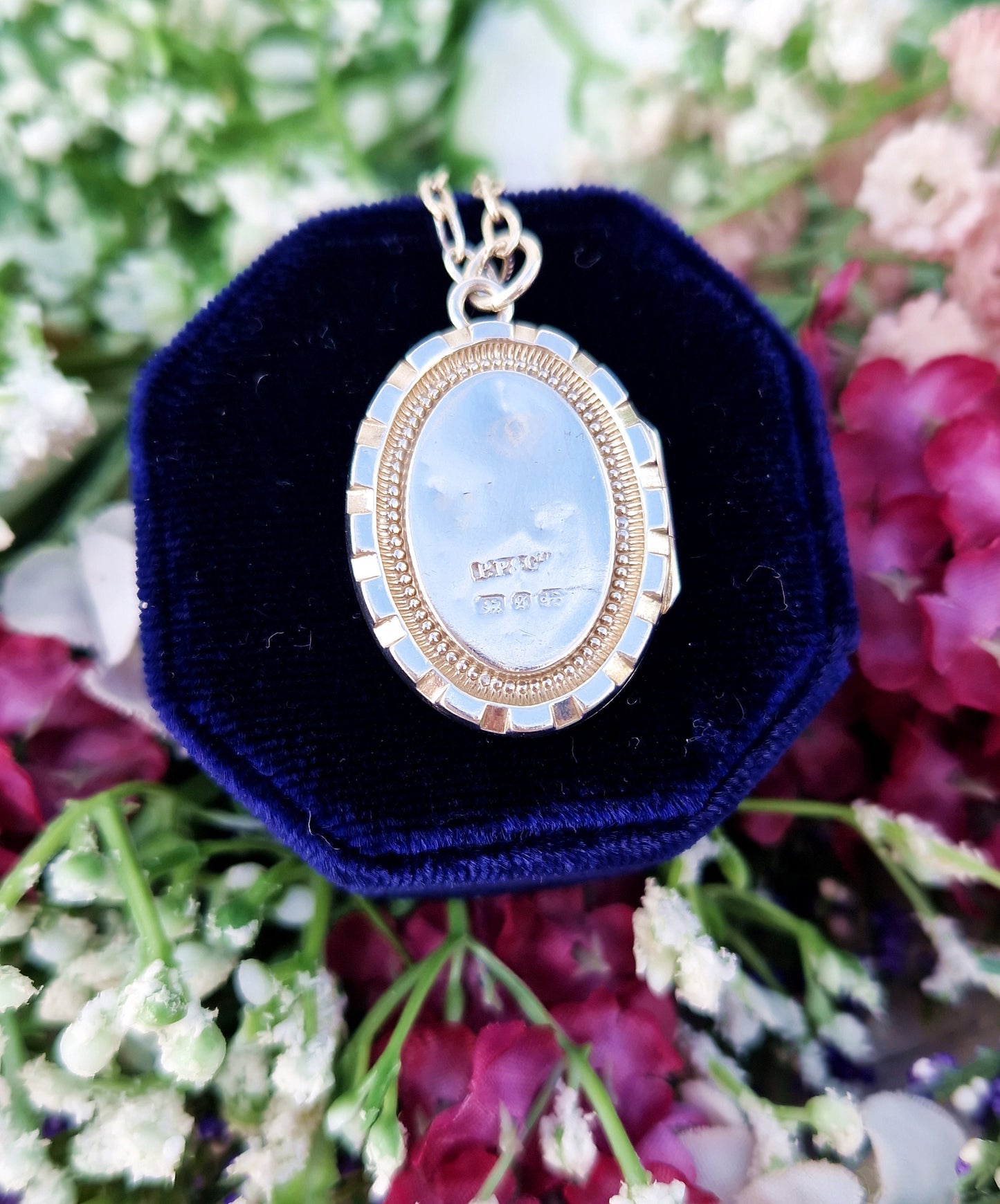 Antique 1892 Victorian Aesthetic Sterling Silver Oval Flower Engraved Locket Pendant Necklace