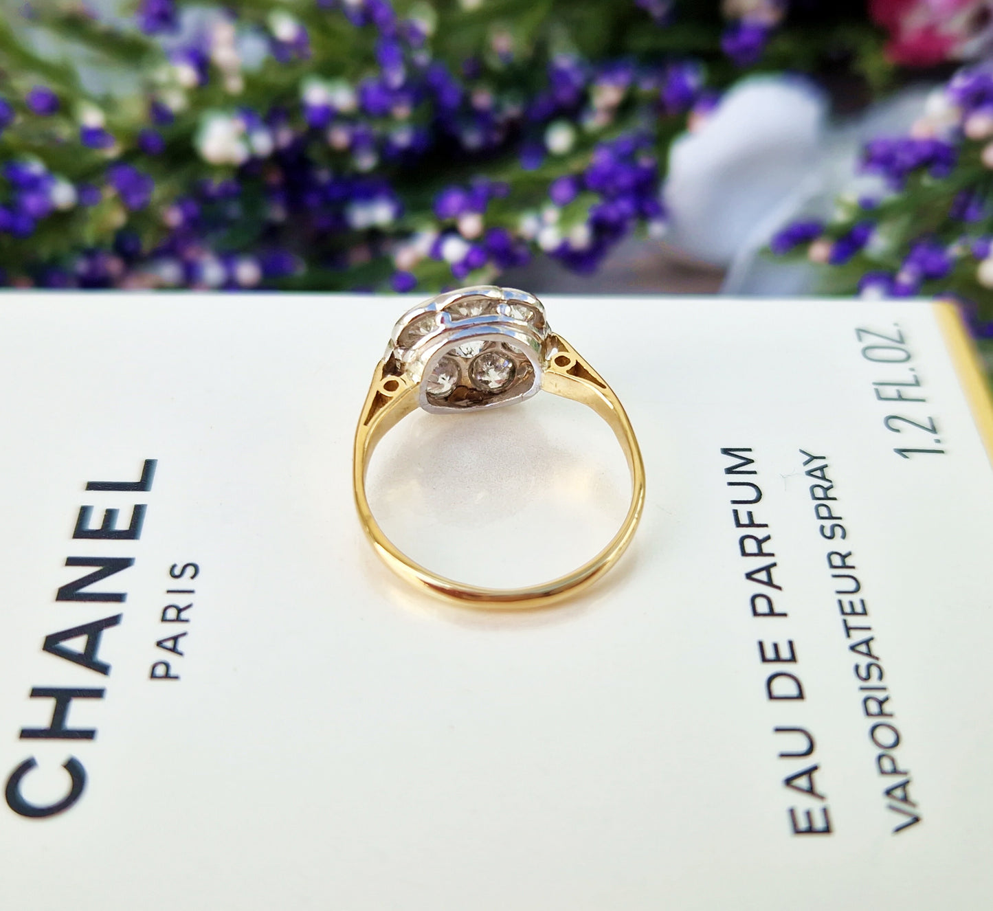 Antique Art Deco 18ct Gold 0.73cts Diamond Daisy Cluster Engagement Ring / Size F 1/2 or 3